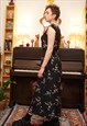 VINTAGE Y2K FLORAL GOTH SATIN MAXI DRESS IN BLACK