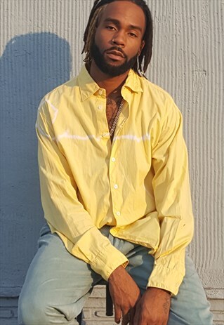 90S SKATER LUXURY ITALIAN BRIGHT YELLOW TIE DYE SHIRT LARGE