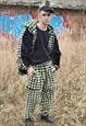HOUND TOOTH FLEECE JOGGERS DETACHABLE HANDMADE Y2K OVERALLS