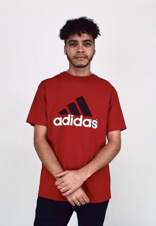VINTAGE 90'S ADIDAS RED T-SHIRT WITH BLACK & WHITE LOGO