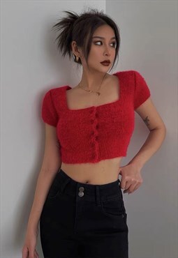 Red Furry Mini Crop Top