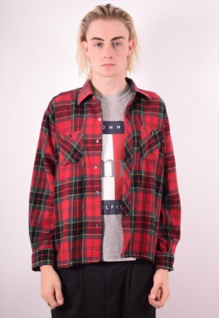 MENS VINTAGE FLANNEL SHIRT LARGE RED CHECK 90S