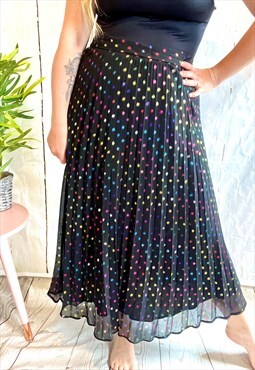 Vintage Rainbow Glitter Spotty Polka 80's Pleated Skirt