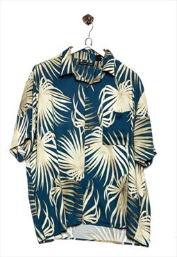 Vintage Natural Issue Hawaiian Shirt Fern Pattern Blue