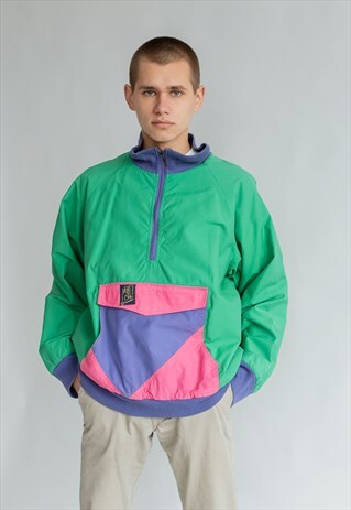 VINTAGE 80S COLOUR BLOCK WINDBREAKER JACKET