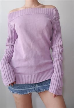 vintage y2k lila off shoulder jumper