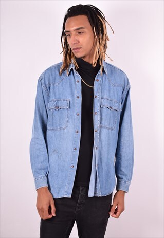 CASUCCI MENS VINTAGE DENIM SHIRT LARGE BLUE 90S