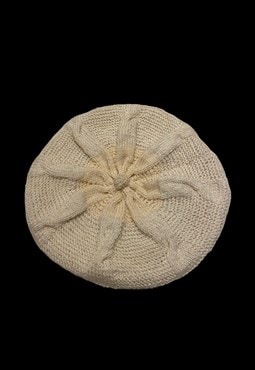70's Vintage Cream Aran Wool Beanie Bobble Hat