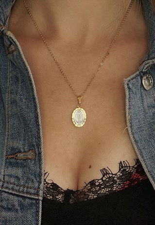 2 TONE 14K GOLD PLATED MIRACLE VINTAGE CHARM NECKLACE