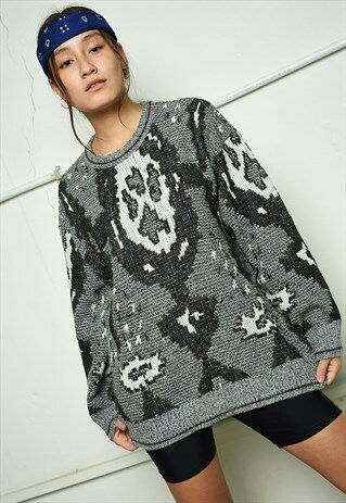 VINTAGE 90'S RETRO ABSTRACT PATTERN JAZZY KNIT DADS JUMPER