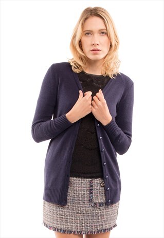 PLAIN LONG CARDIGAN (NAVY)