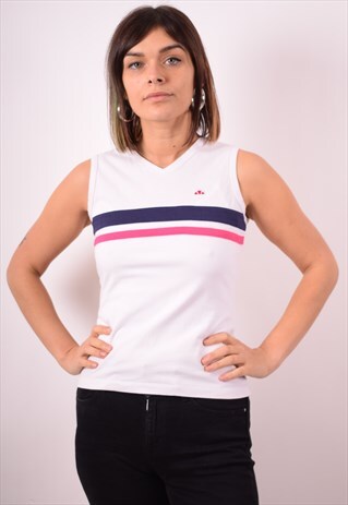 ELLESSE WOMENS VINTAGE VEST TOP SMALL WHITE 90S