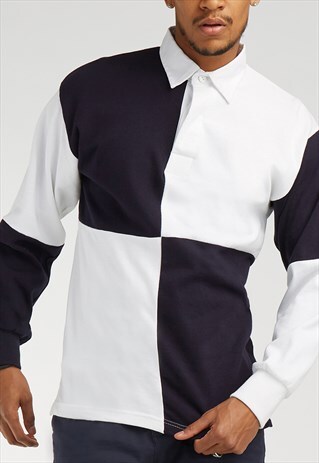 ESSENTIAL CHECKER LONG SLEEVE RUGBY SHIRT - BLUE/WHITE