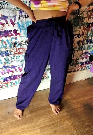 Purple cargo cotton loose jogger style trousers 