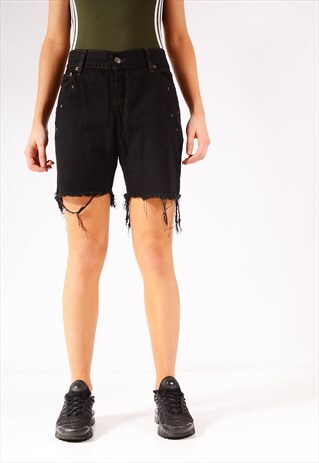 VINTAGE LEVI'S DISTRESSED CUT-OFF DENIM SHORTS BLACK