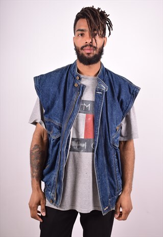 MENS VINTAGE DENIM GILET MEDIUM BLUE 90S