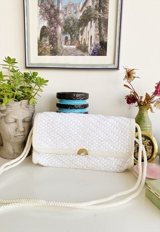 VINTAGE 70S STRAW RAFFIA PARISIAN CHIC SHOULDER BAG CLUTCH
