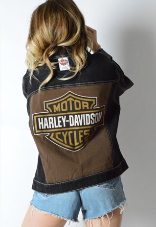 REWORKED VINTAGE DARK GREY DENIM JACKET X HARLEY DAVIDSON