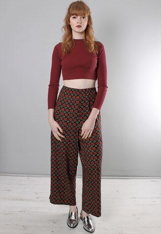 VINTAGE 80S FLORAL PATTERNED HIGH WAISTED CULOTTE TROUSERS