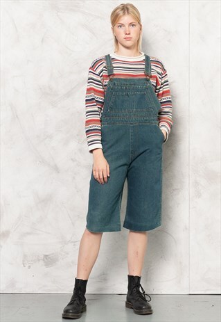 VINTAGE 90S CUT-OFF DENIM DUNGAREE SHORTS