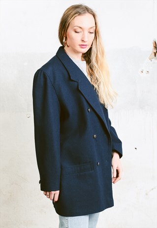 VINTAGE 80S DARK BLUE MINIMALIST COAT