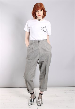 VINTAGE 80S LEE HIGH WAISTED DOGTOOTH PLEAT FRONT TROUSERS