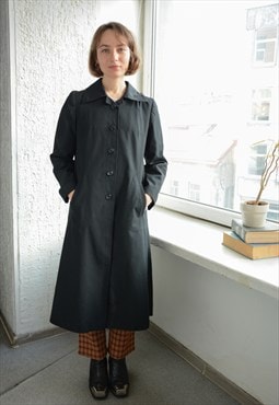 Vintage 70s Black A Line Trench Style Hooded Coat