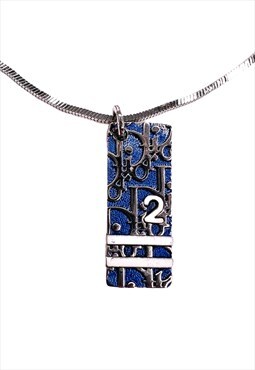 Dior Trotter Tag Necklace Monogram Vintage Blue Silver 