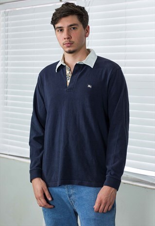 VINTAGE BURBERRY SHIRT RUGBY LOGO 90S L 15.9