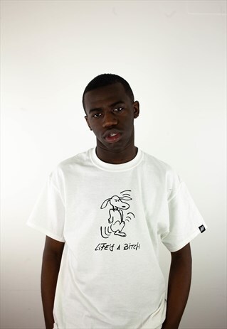 MALADE NATION WHITE T-SHIRT LIFE'S A BITCH PRINT