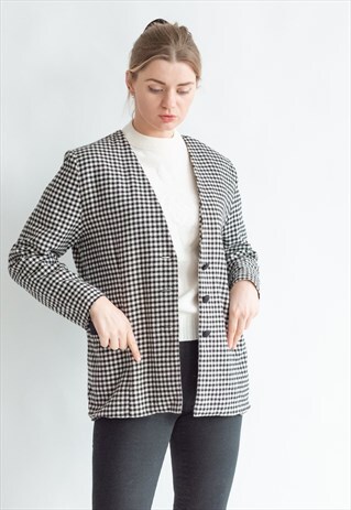 VINTAGE 80S MINIMAL BOXY CHECKERED BLAZER