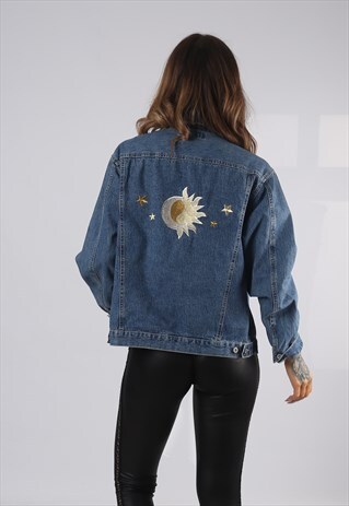 VINTAGE DENIM JACKET OVERSIZED FITTED UK 12 MEDIUM (HP1G)