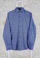 Reiss Patterned Shirt Long Sleeve Slim Fit Blue Medium