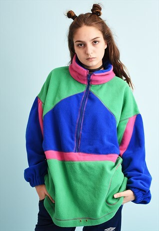 80'S RETRO ATHLEISURE COLOUR BLOCK FLEECE SWEATSHIRT JUMPER