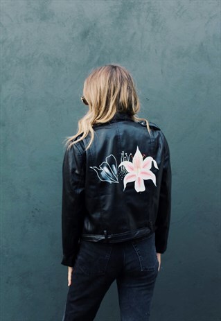 HAND PAINTED UNISEX LILY LEATHER JACKET