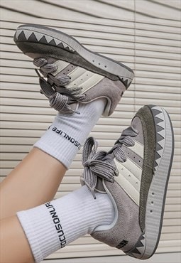 Chunky sneakers suede platform trainers retro shoes in grey