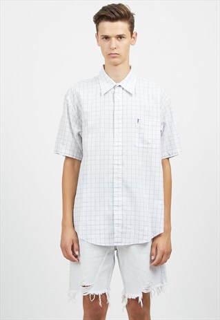 VINTAGE WHITE BLUE YVES SAINT LAURENT SHORT SLEEVE SHIRT