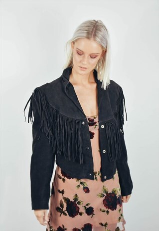 VINTAGE 80'S - 90'S SUEDE FRINGE LEATHER JACKET