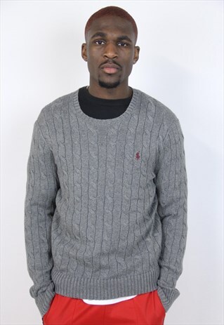 VINTAGE POLO RALPH LAUREN GREY KNIT JUMPER