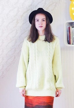 Yellow knitted warm vintage jumper with plaits