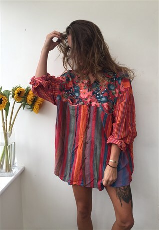 CRAZY PATTERNED OVERSIZED RETRO VINTAGE UNISEX FESTIVAL SHIR