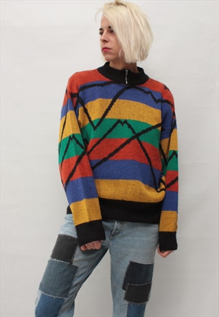 VINTAGE 80' AMAZING COOL STRIPED COLORFUL JUMPER