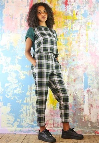 CROP TROUSERS & TOP CO-ORDINATES GREEN CHECK TARTAN