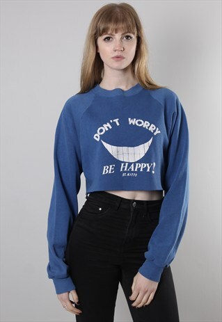 VINTAGE 80S BLUE CROPPED SWEATSHIRT JUMPER