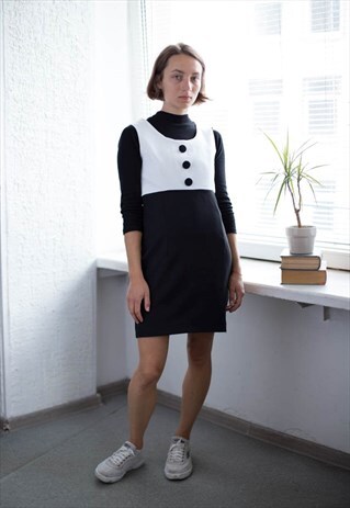 VINTAGE 80'S BLACK/WHITE MINI SLEEVELESS DRESS