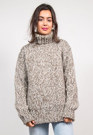 VINTAGE 90'S THICK OVERSIZE ROLL NECK KNIT JUMPER