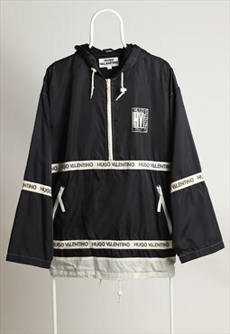 Vintage Hugo Valentino Windbreaker Shell Hoodied Jacket Blac