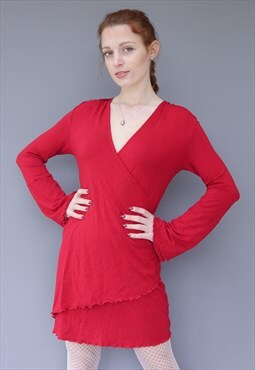 Vintage Y2K red ruffle flared sleeve dress