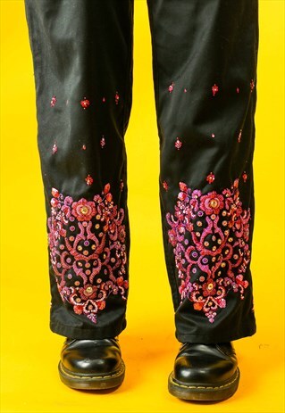 VINTAGE SEQUIN PINK & BLACK JEWEL TROUSERS