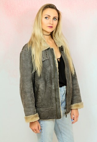 1980S VINTAGE GREY AND ASHY BLONDE REAL LEATHER AVIATOR